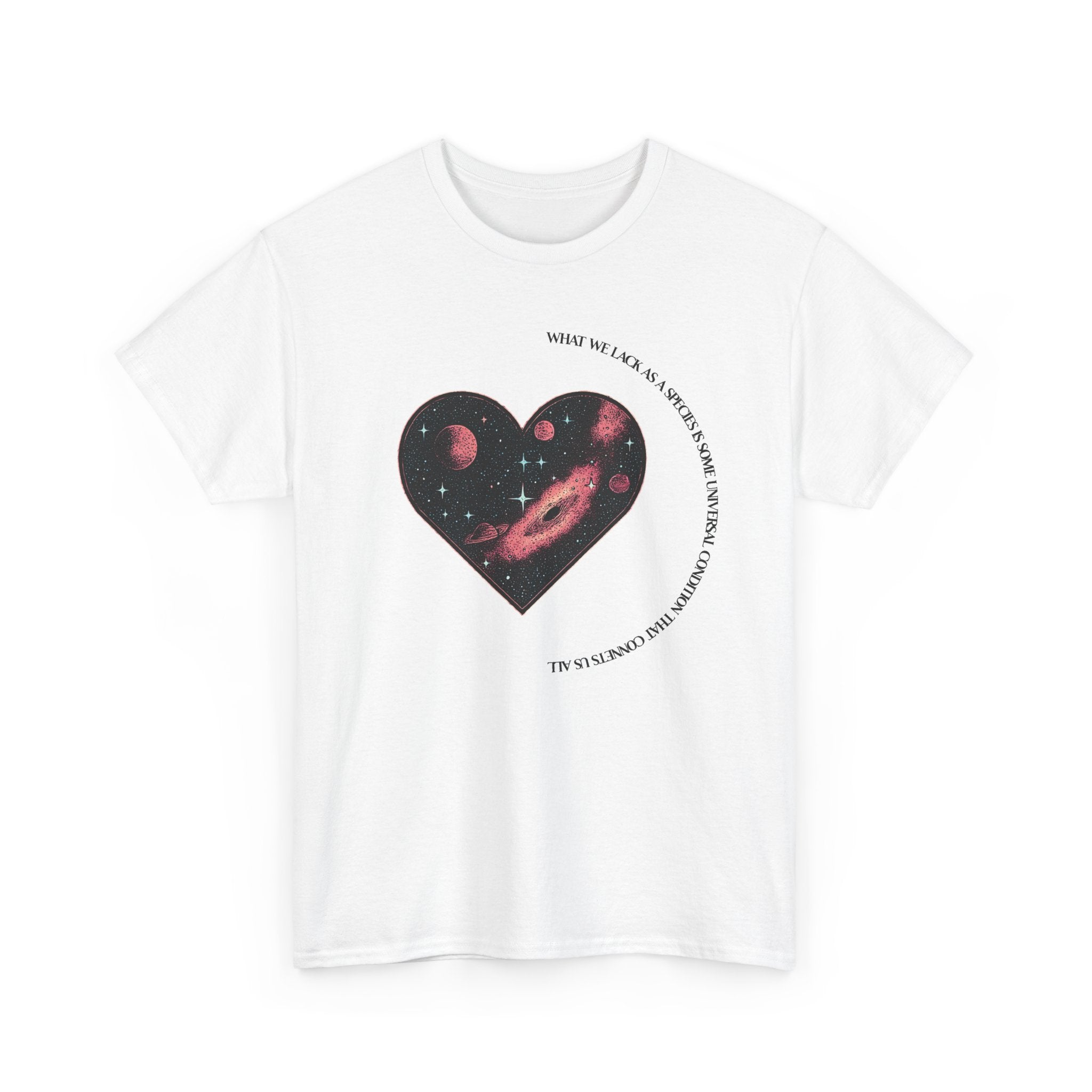The Very Real Cosmic Connection — Heart Nebula Graphic Tee with Black Text
