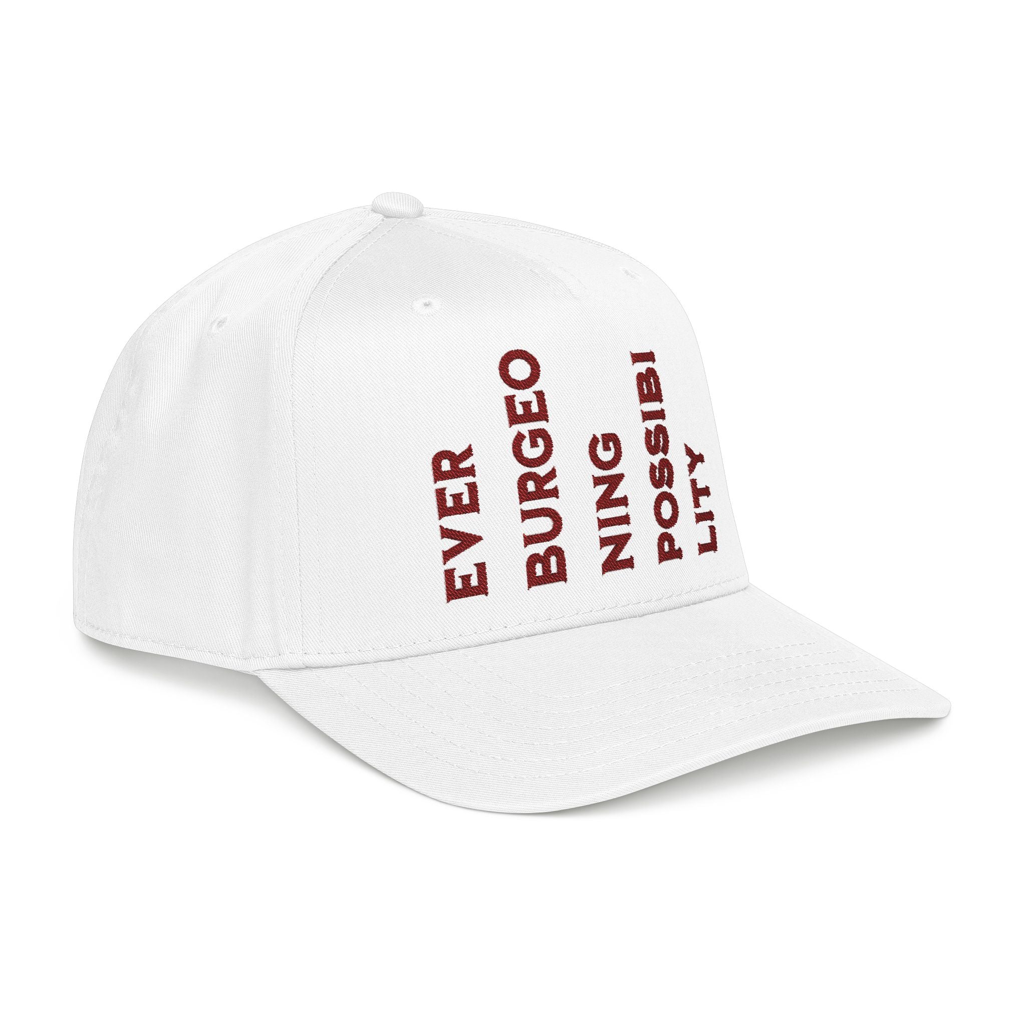 "Ever Burgeoning Possibility" Vertical Text Embroidered Hat