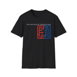 The Politics of Distraction Maze Tee — Red & Blue Graphic T-Shirt