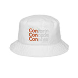 Conform Concede Connive Embroidered Bucket Hat — Bold Statement Accessory