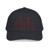 "Ever Burgeoning Possibility" Vertical Text Embroidered Hat
