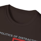The Politics of Distraction Maze Tee — Red & Blue Graphic T-Shirt