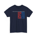The Politics of Distraction Maze Tee — Red & Blue Graphic T-Shirt