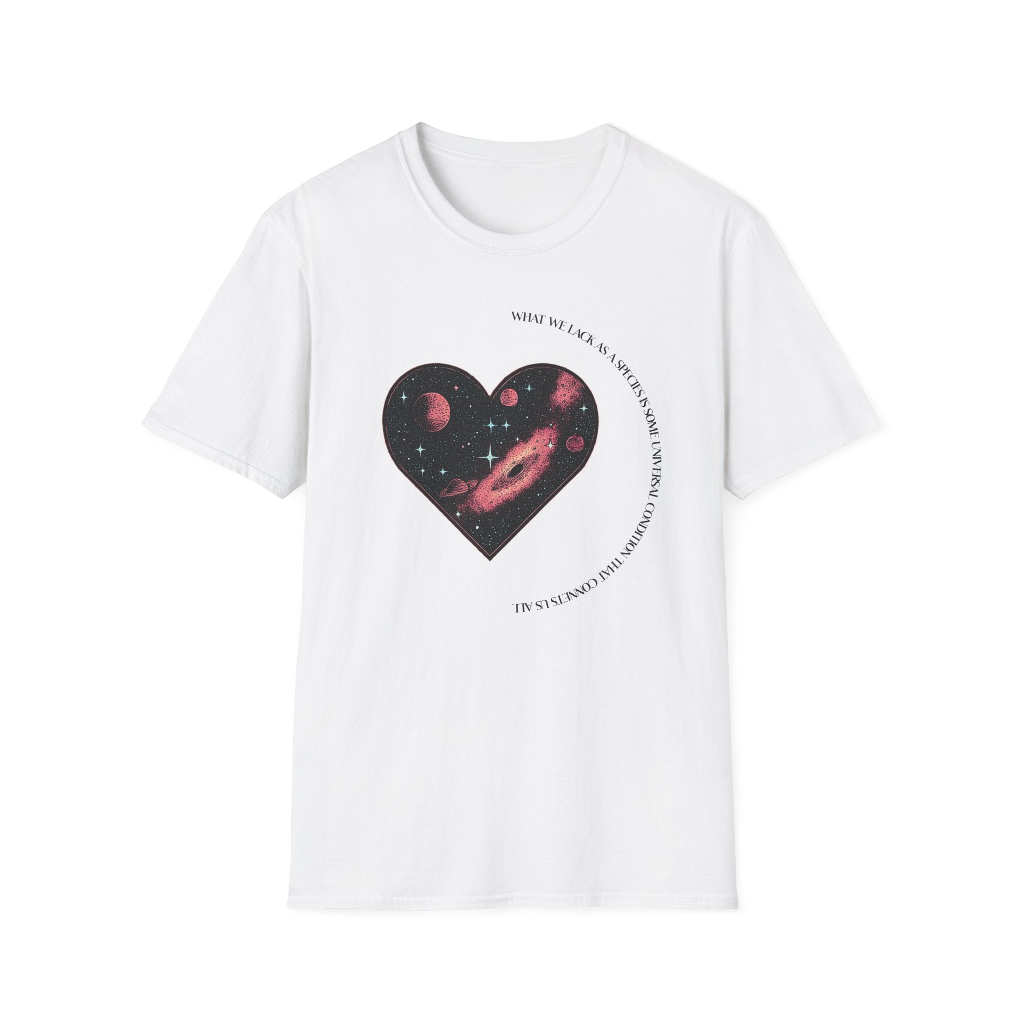 The Very Real Cosmic Connection — Heart Nebula Graphic Tee with Black Text