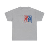 The Politics of Distraction Maze Tee — Red & Blue Graphic T-Shirt