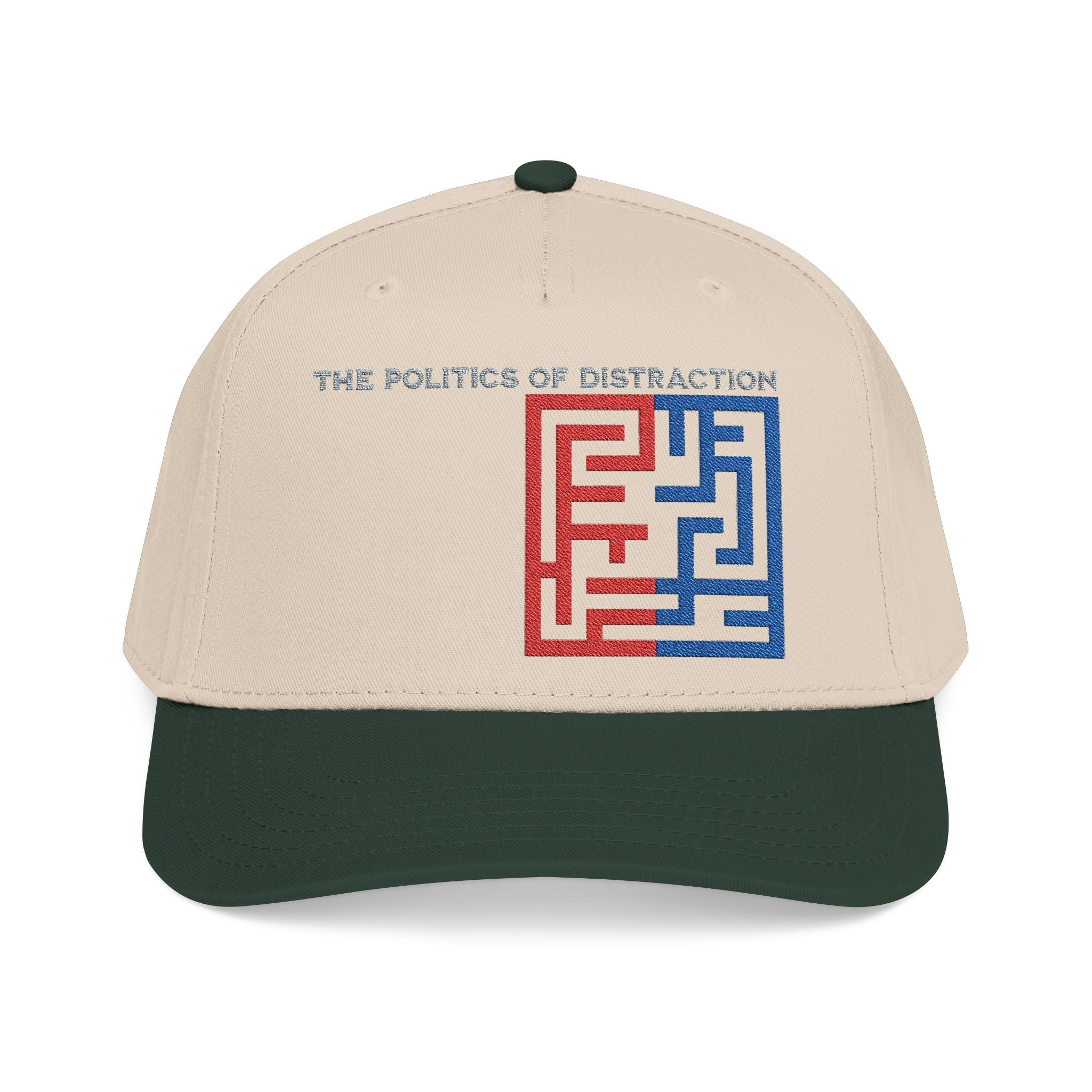 "The Politics Of Distraction" Maze - Mid Profile Baseball Cap — Red & Blue Labyrinth Design