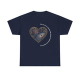 The Very Real Cosmic Connection — Heart Nebula Graphic Tee with White Text