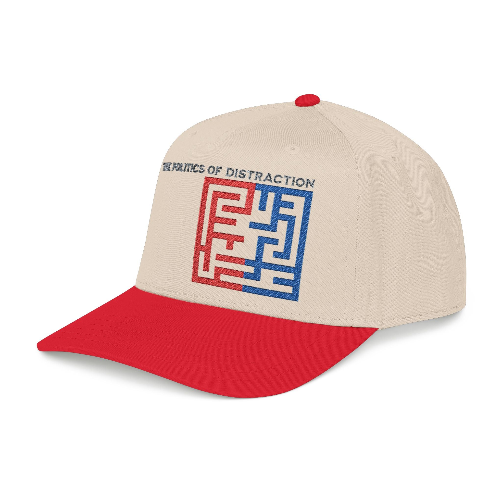 "The Politics Of Distraction" Maze - Mid Profile Baseball Cap — Red & Blue Labyrinth Design