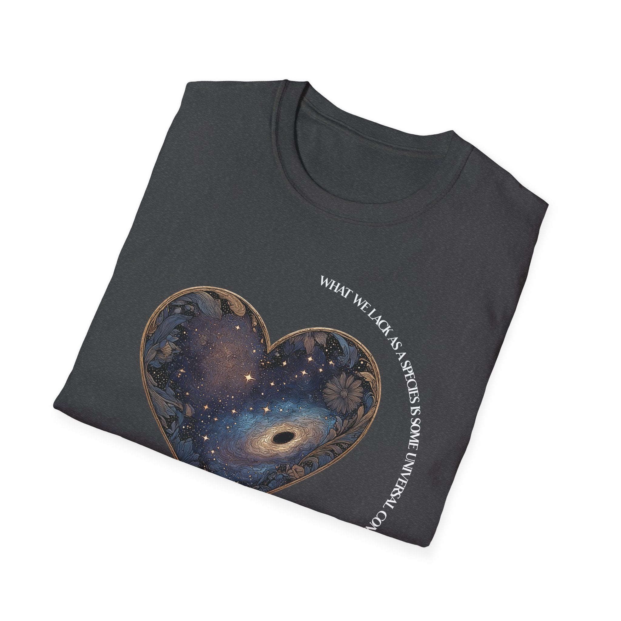 The Very Real Cosmic Connection — Heart Nebula Graphic Tee with White Text