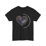 The Very Real Cosmic Connection — Heart Nebula Graphic Tee with White Text