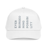 "Ever Burgeoning Possibility" Vertical Text Embroidered Hat