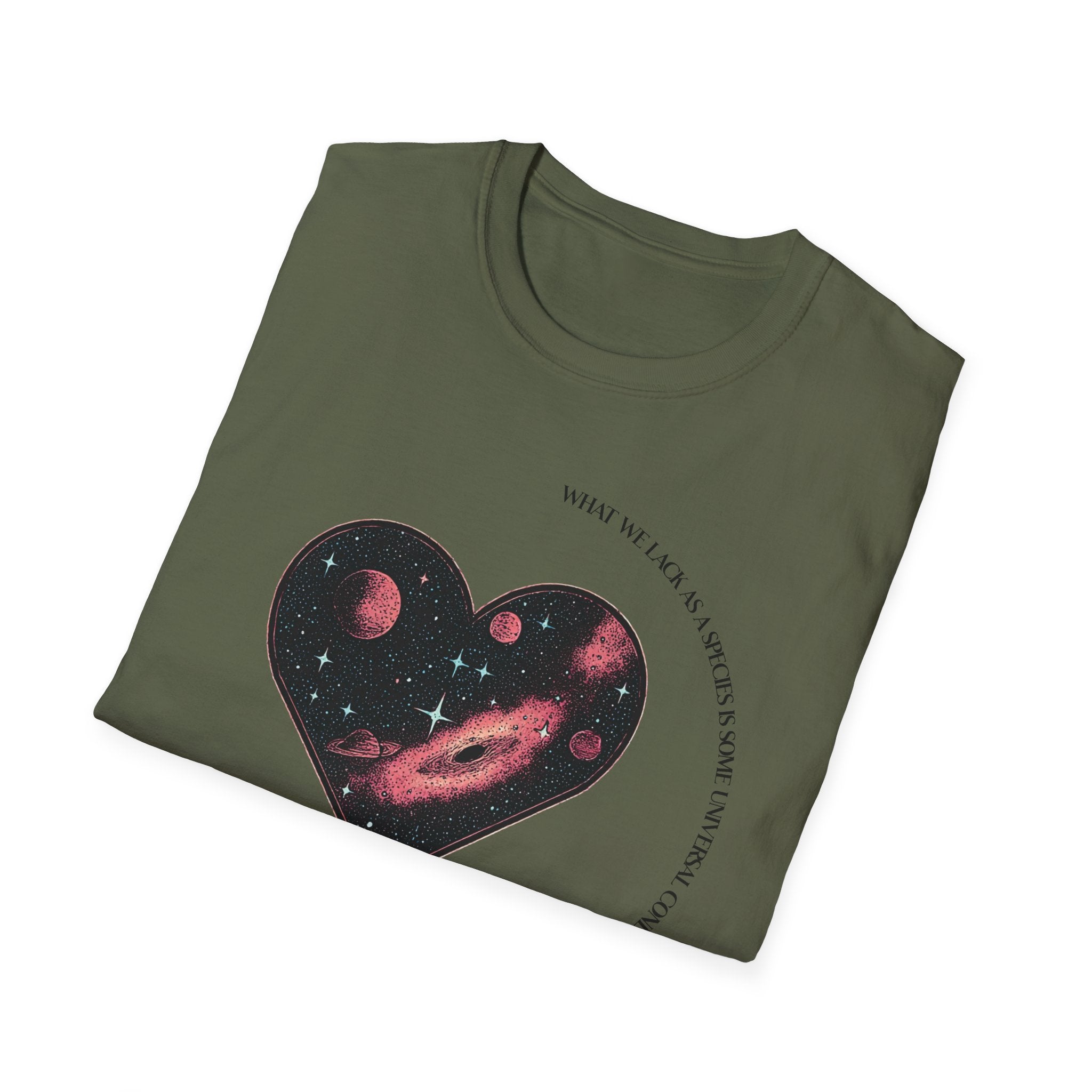 The Very Real Cosmic Connection — Heart Nebula Graphic Tee with Black Text