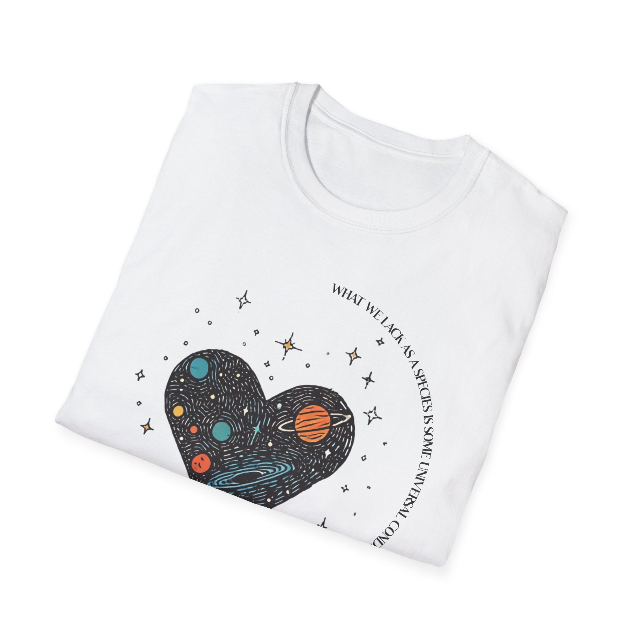 The Very Real Cosmic Connection — Heart Nebula Graphic Tee with Black Text