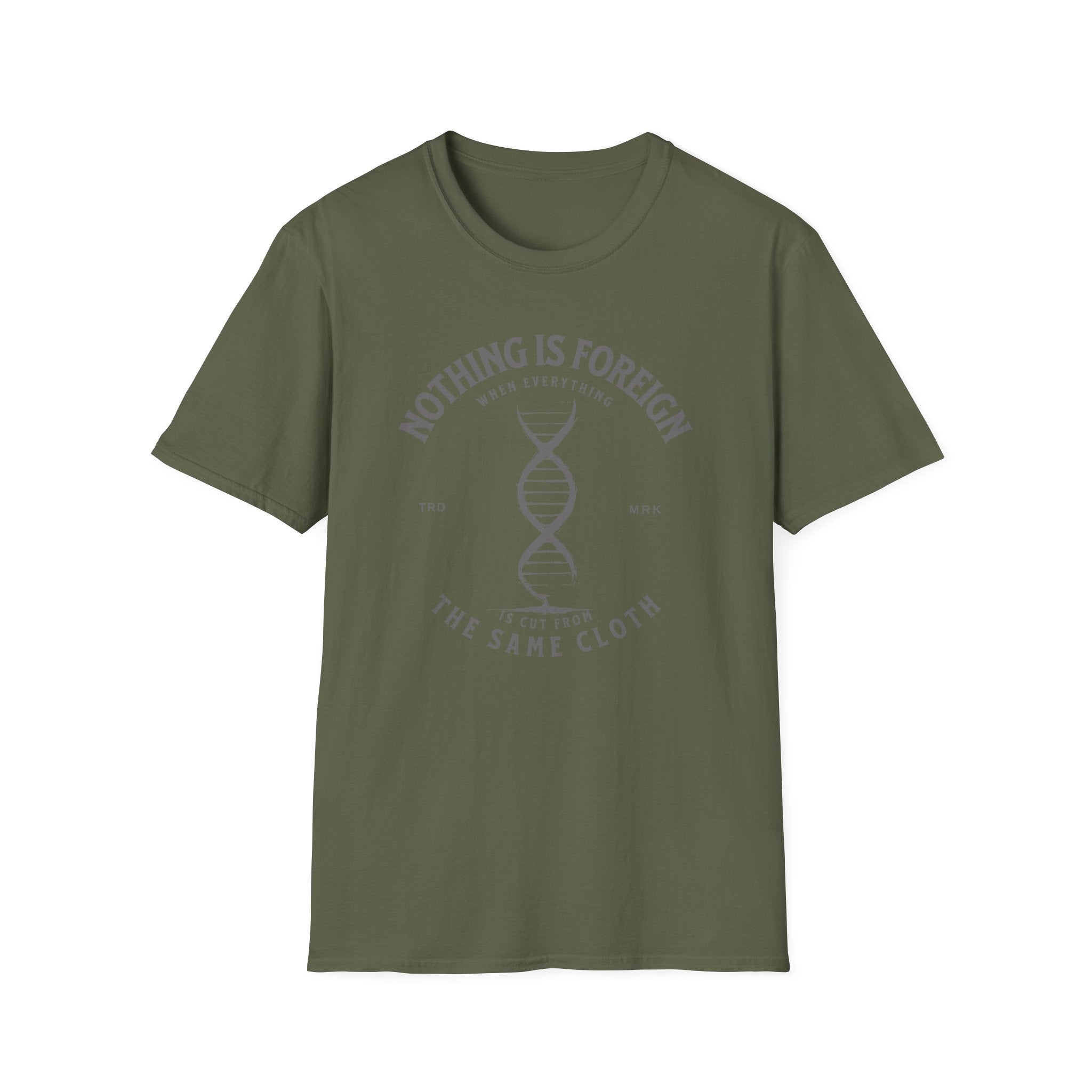 ΩThe End All Of Common Ground - DNA Connected T-Shirt — "Nothing Is Foreign" Illustrated In Gray