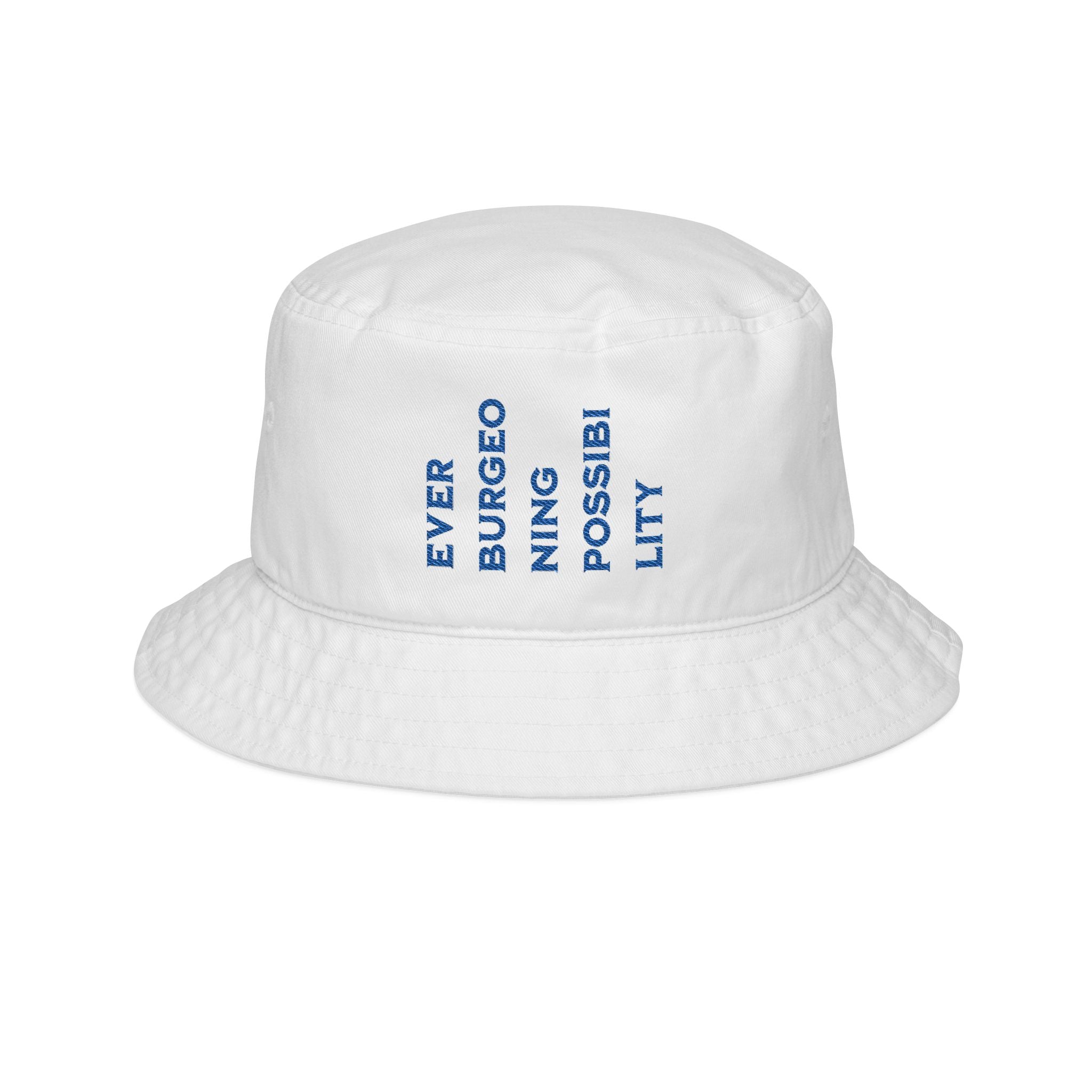 "Ever Burgeoning Possibility" Vertical Text Embroidered Hat
