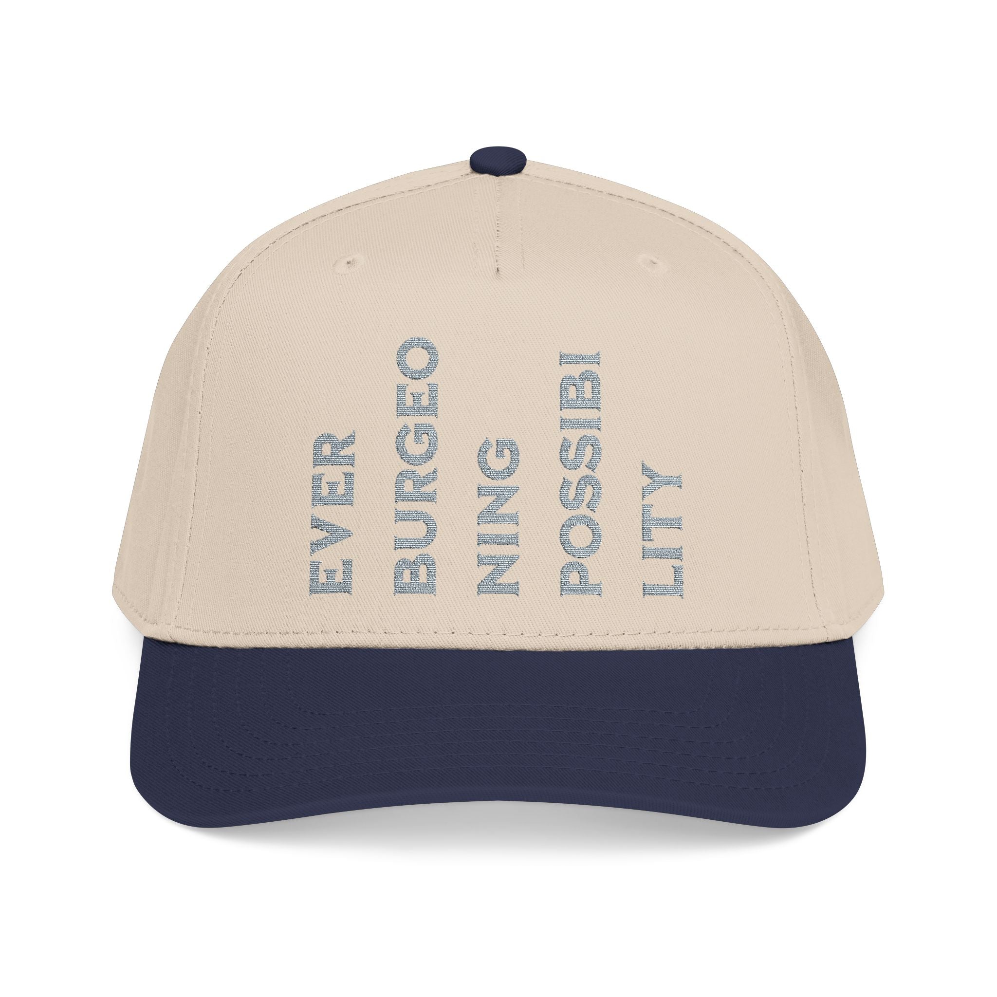 "Ever Burgeoning Possibility" Vertical Text Embroidered Hat