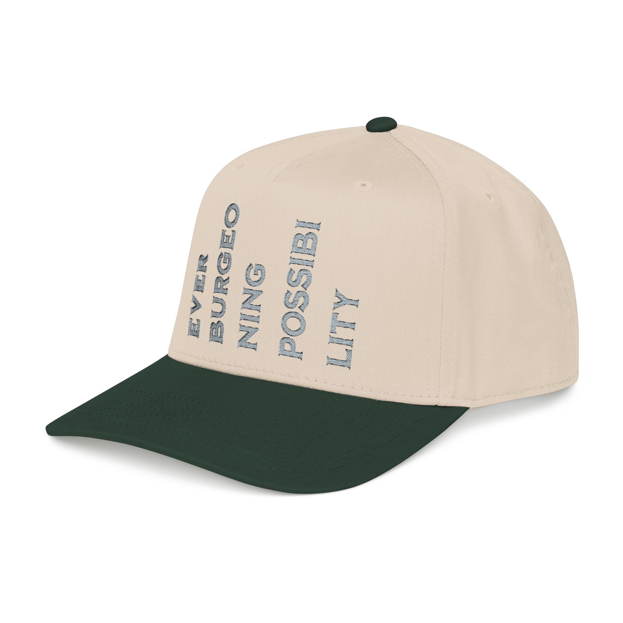 "Ever Burgeoning Possibility" Vertical Text Embroidered Hat