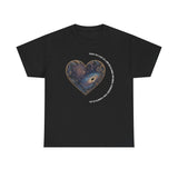 The Very Real Cosmic Connection — Heart Nebula Graphic Tee with White Text