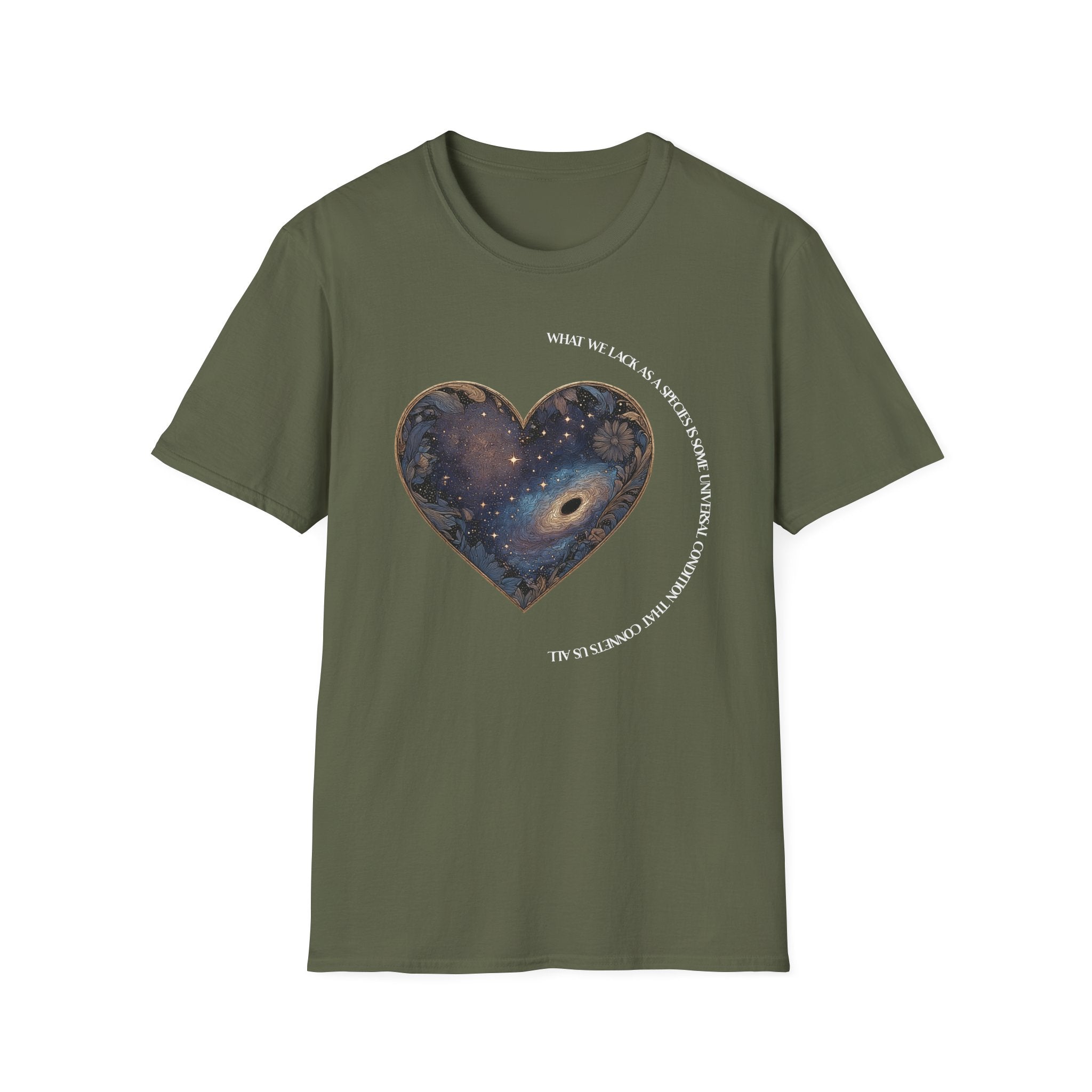 The Very Real Cosmic Connection — Heart Nebula Graphic Tee with White Text