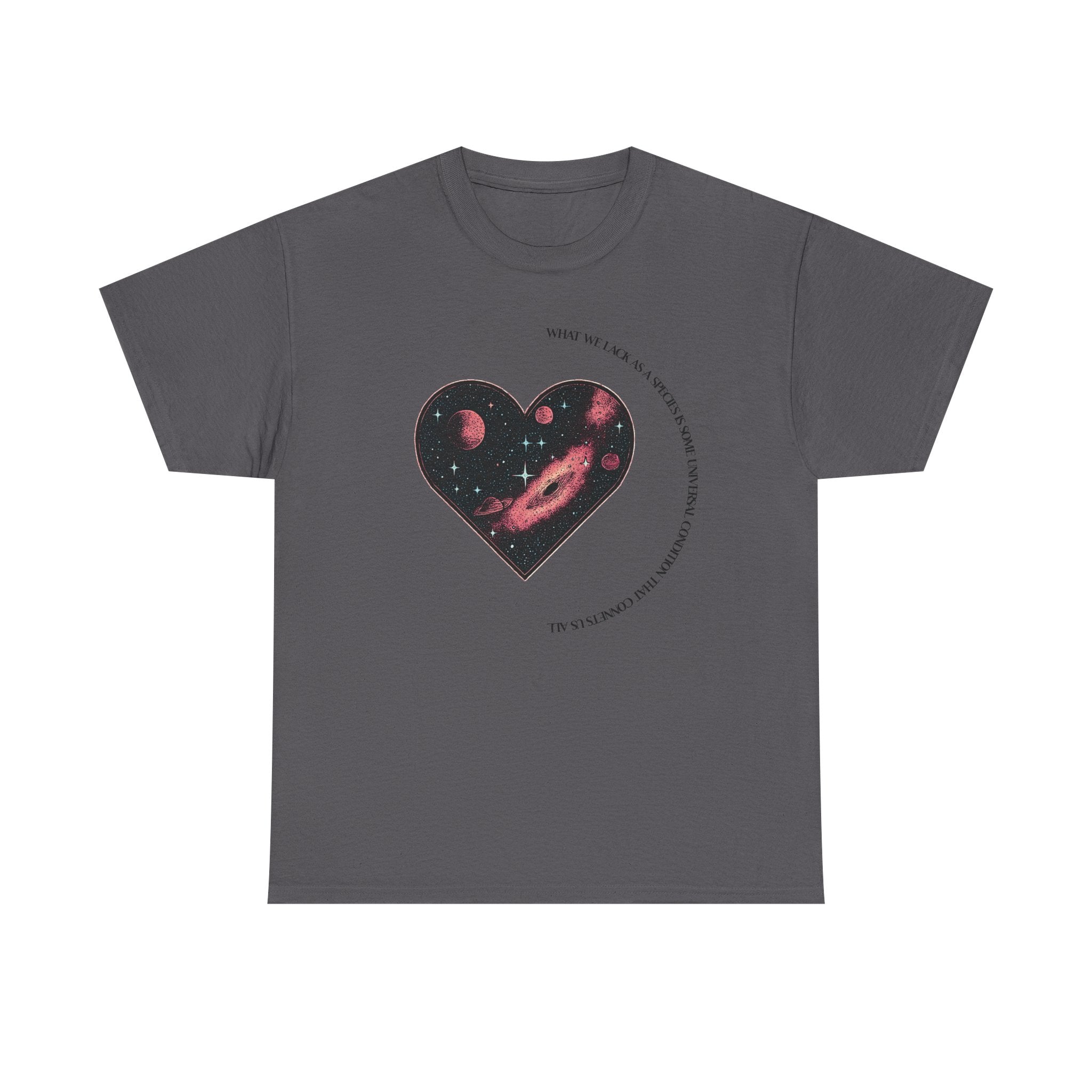 The Very Real Cosmic Connection — Heart Nebula Graphic Tee with Black Text
