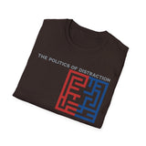 The Politics of Distraction Maze Tee — Red & Blue Graphic T-Shirt