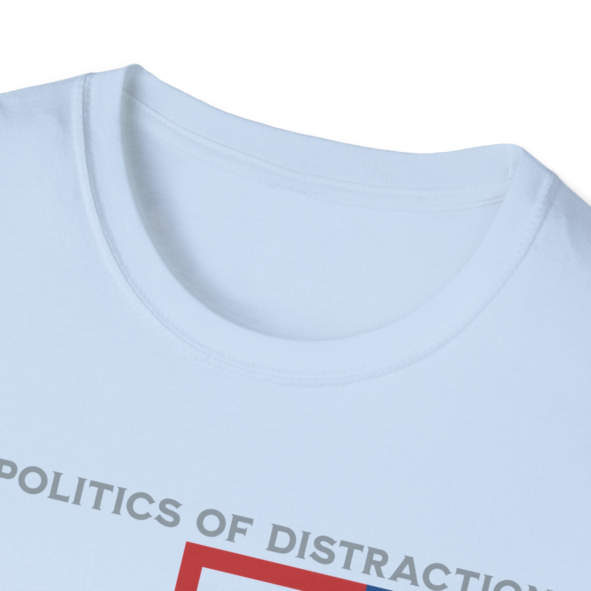 The Politics of Distraction Maze Tee — Red & Blue Graphic T-Shirt