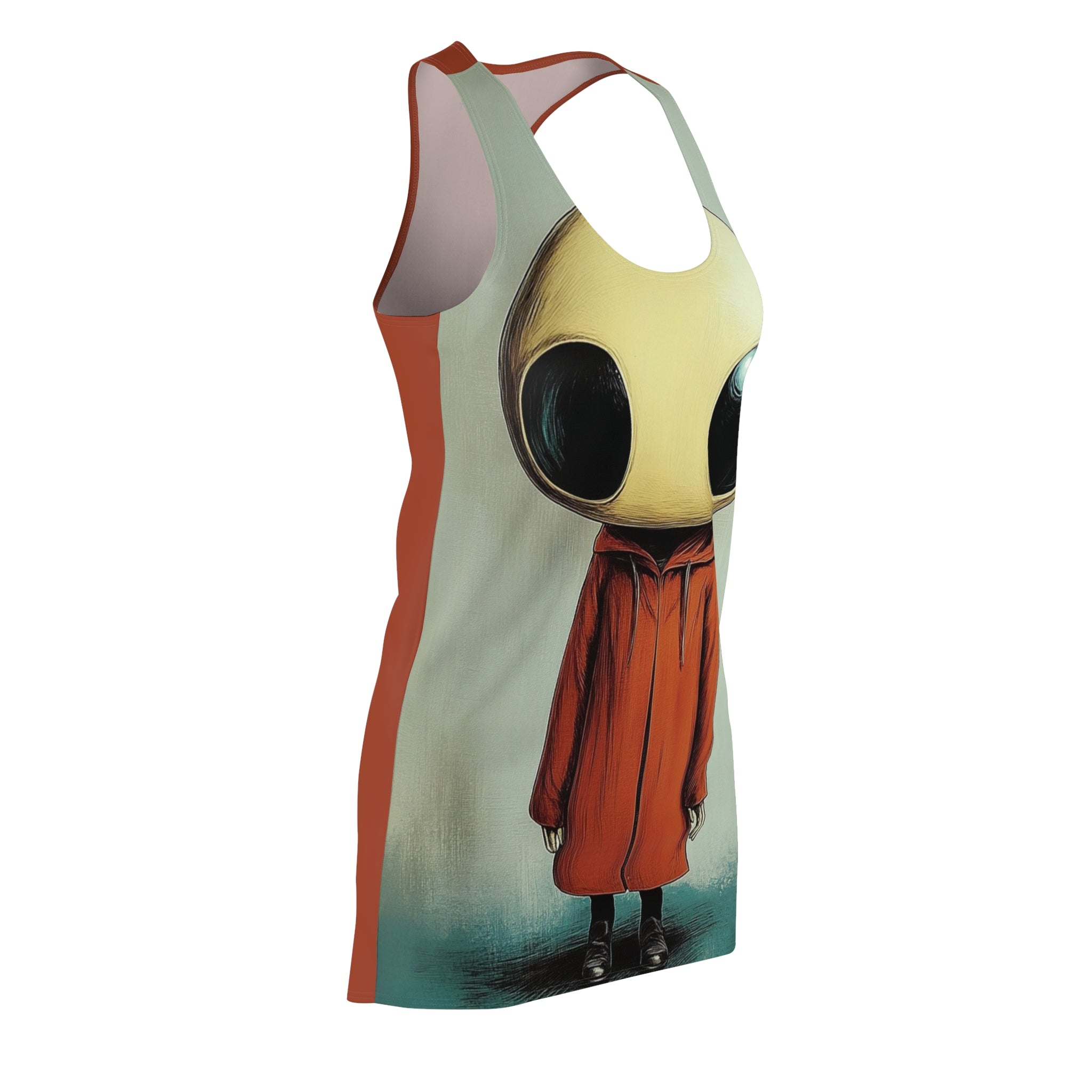 Red Rain Coat Alien Women's Cut & Sew Racerback Dress (AOP)