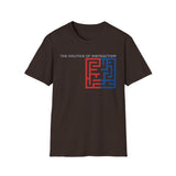 The Politics of Distraction Maze Tee — Red & Blue Graphic T-Shirt