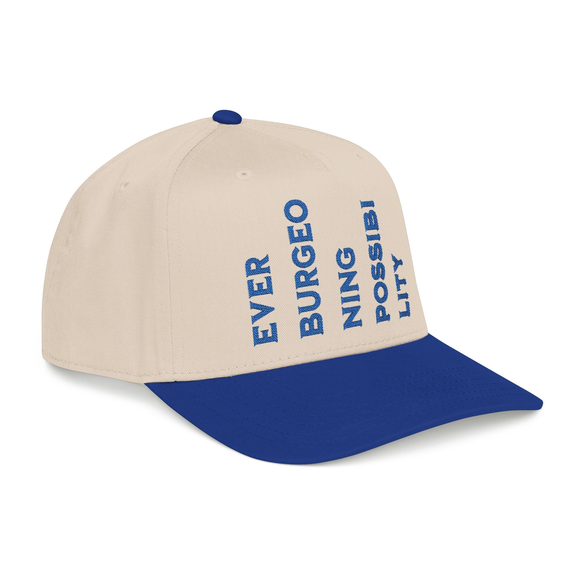 "Ever Burgeoning Possibility" Vertical Text Embroidered Hat