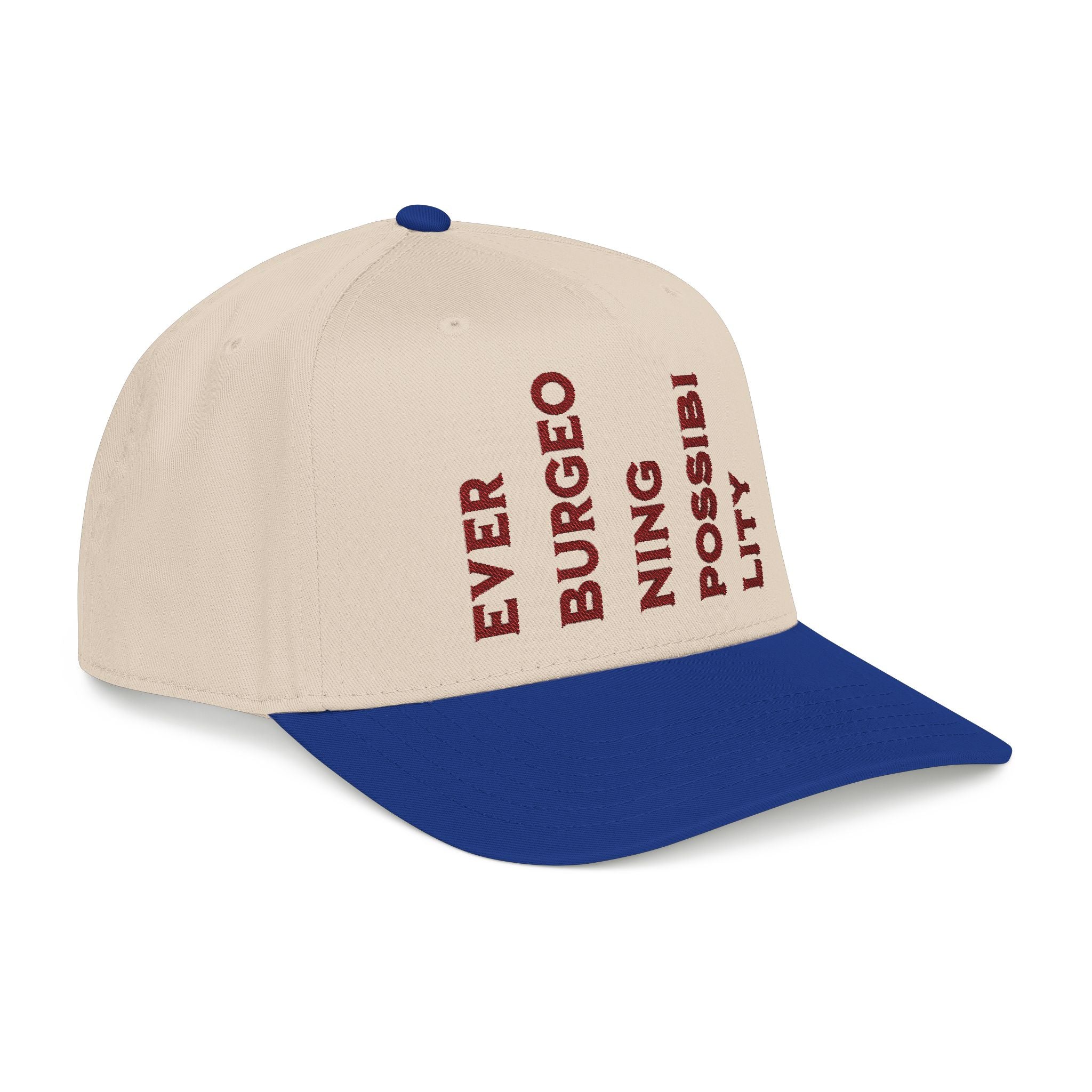 "Ever Burgeoning Possibility" Vertical Text Embroidered Hat