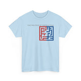 The Politics of Distraction Maze Tee — Red & Blue Graphic T-Shirt