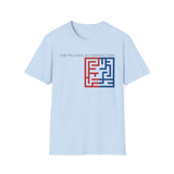 The Politics of Distraction Maze Tee — Red & Blue Graphic T-Shirt