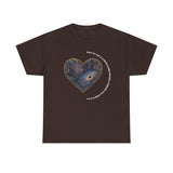 The Very Real Cosmic Connection — Heart Nebula Graphic Tee with White Text