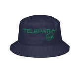Telepathy Embroidered Bucket Hat — Green Script with Book Icon