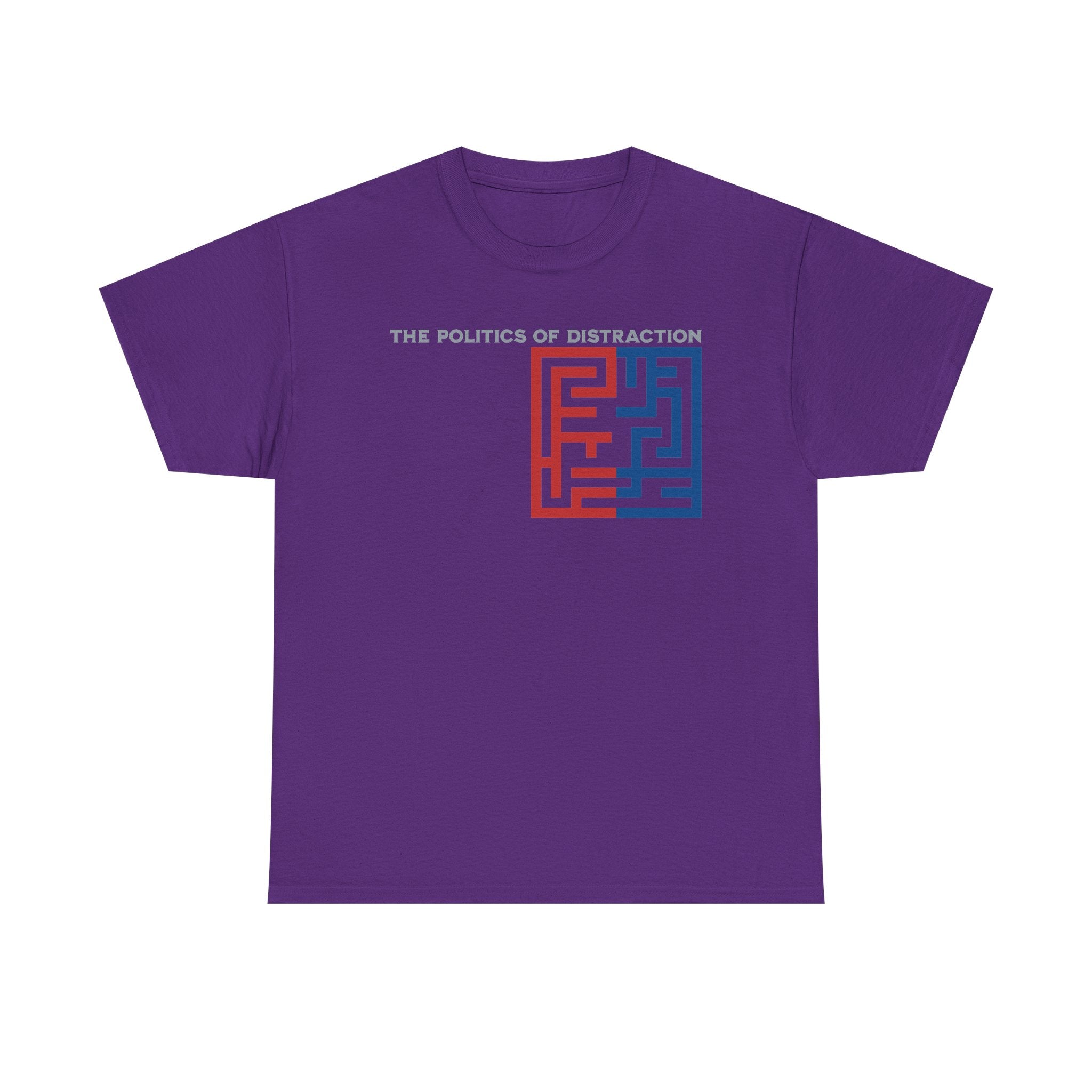 The Politics of Distraction Maze Tee — Red & Blue Graphic T-Shirt