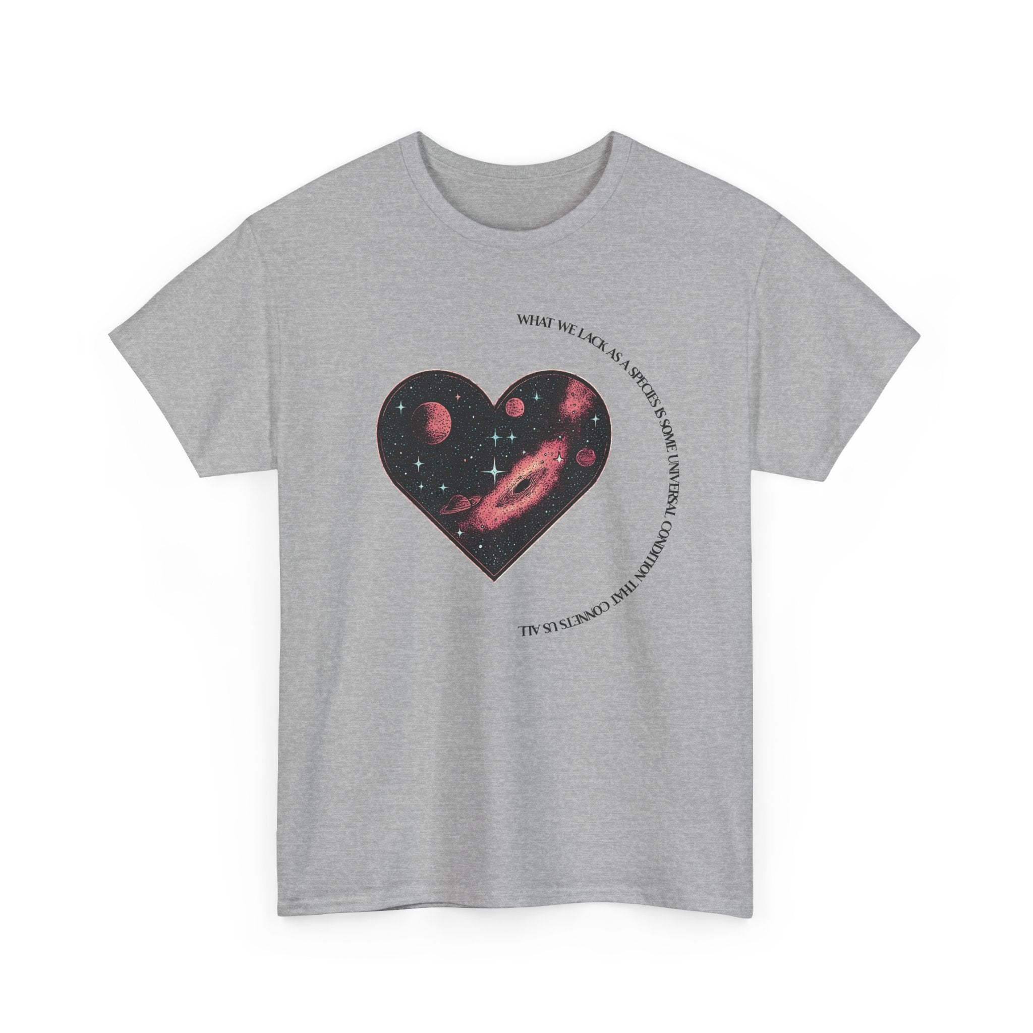 The Very Real Cosmic Connection — Heart Nebula Graphic Tee with Black Text