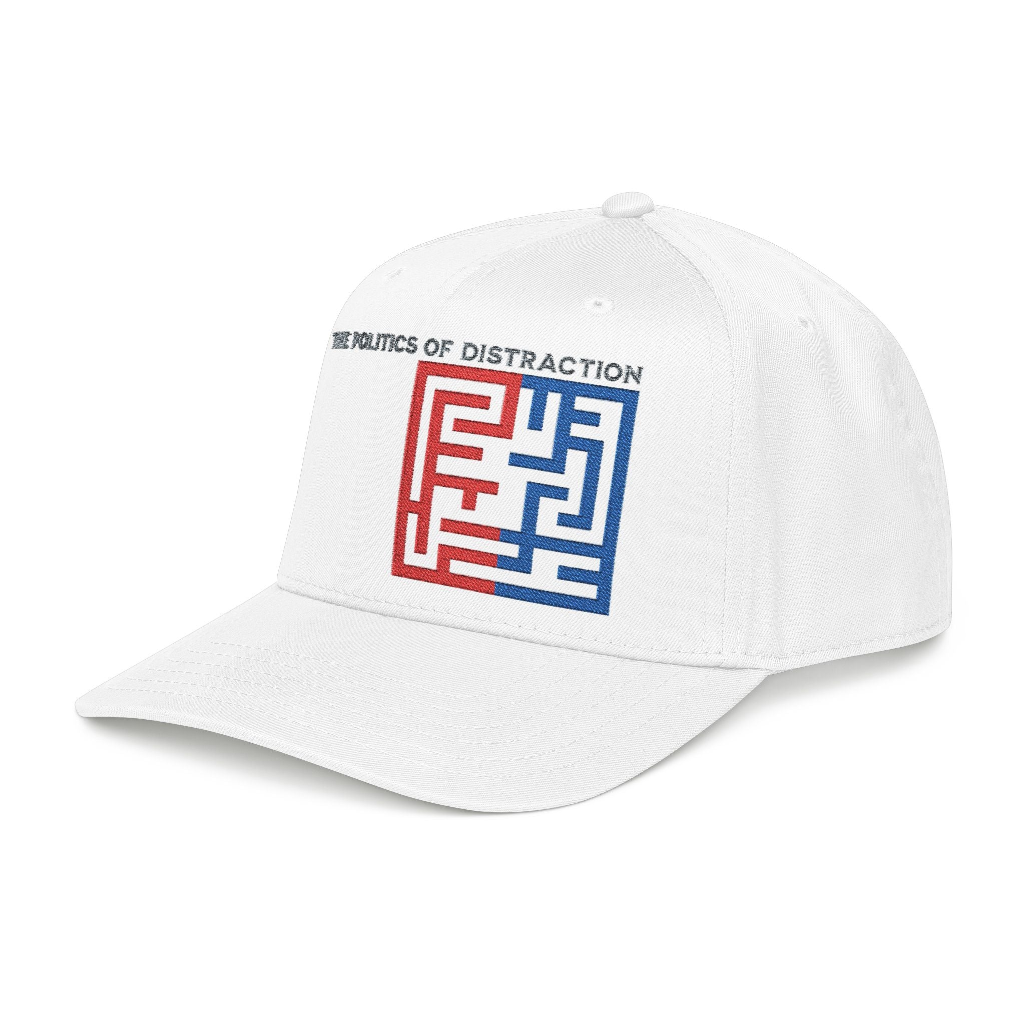 "The Politics Of Distraction" Maze - Mid Profile Baseball Cap — Red & Blue Labyrinth Design