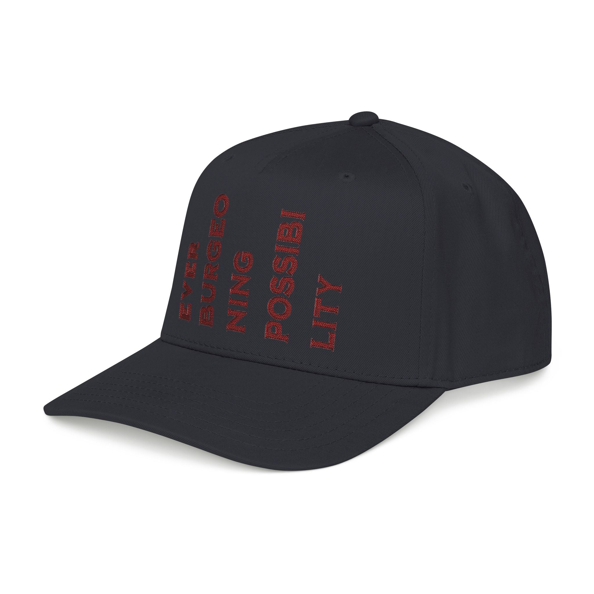 "Ever Burgeoning Possibility" Vertical Text Embroidered Hat