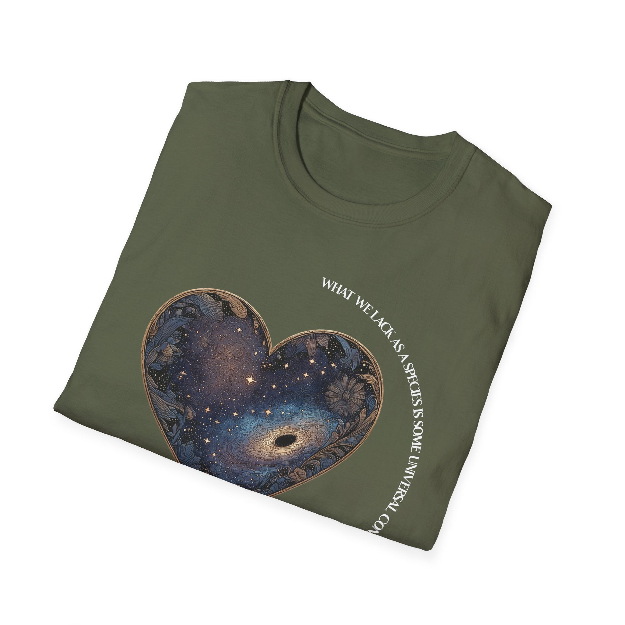 The Very Real Cosmic Connection — Heart Nebula Graphic Tee with White Text