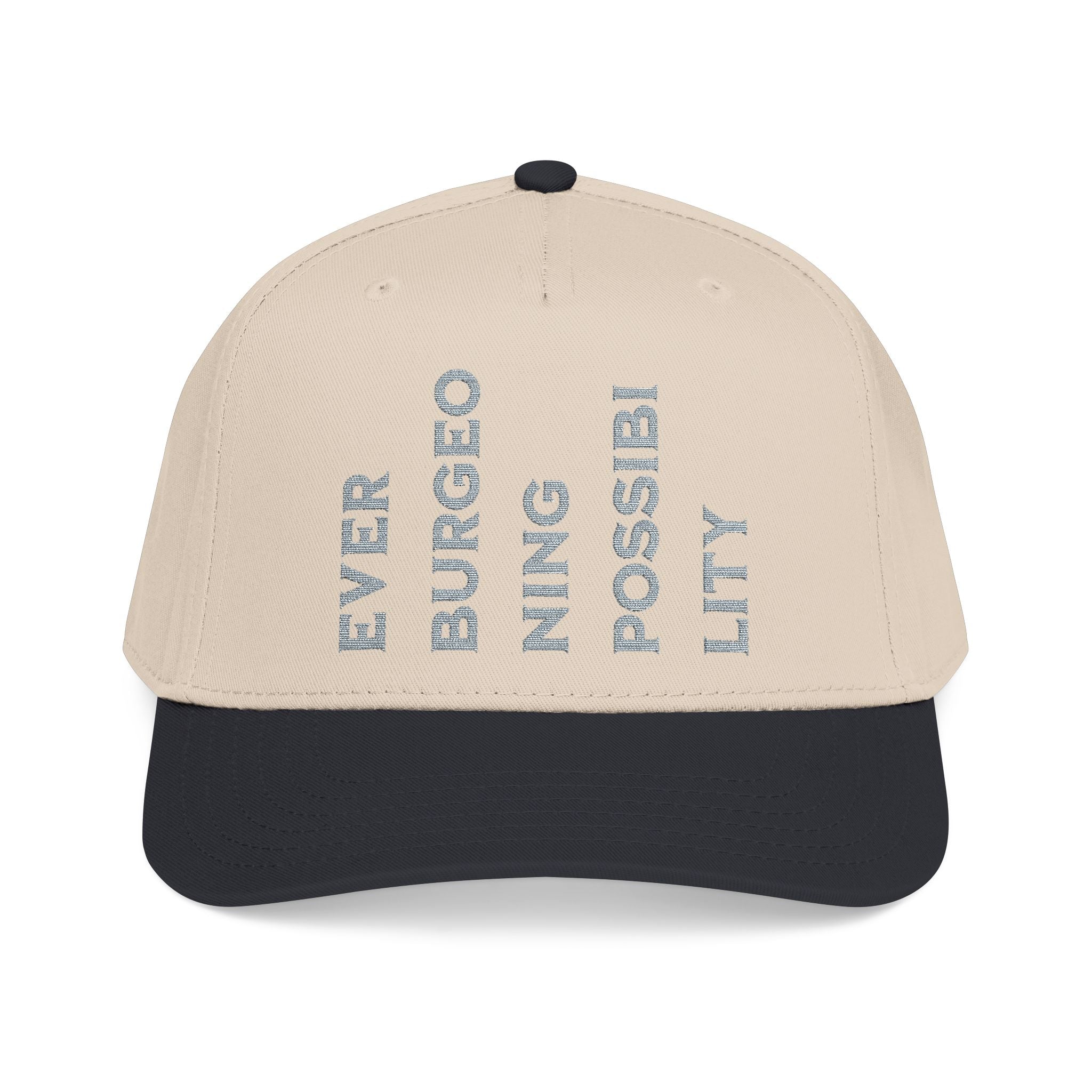 "Ever Burgeoning Possibility" Vertical Text Embroidered Hat