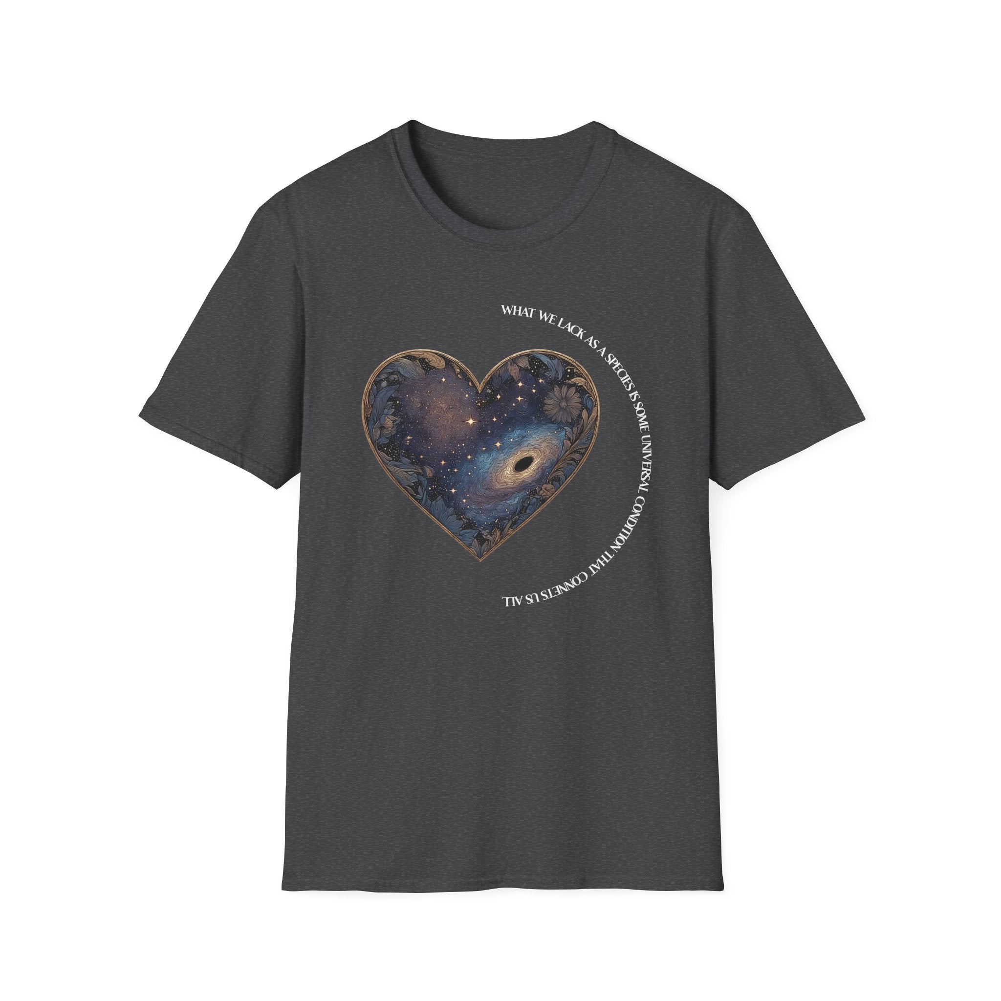 The Very Real Cosmic Connection — Heart Nebula Graphic Tee with White Text