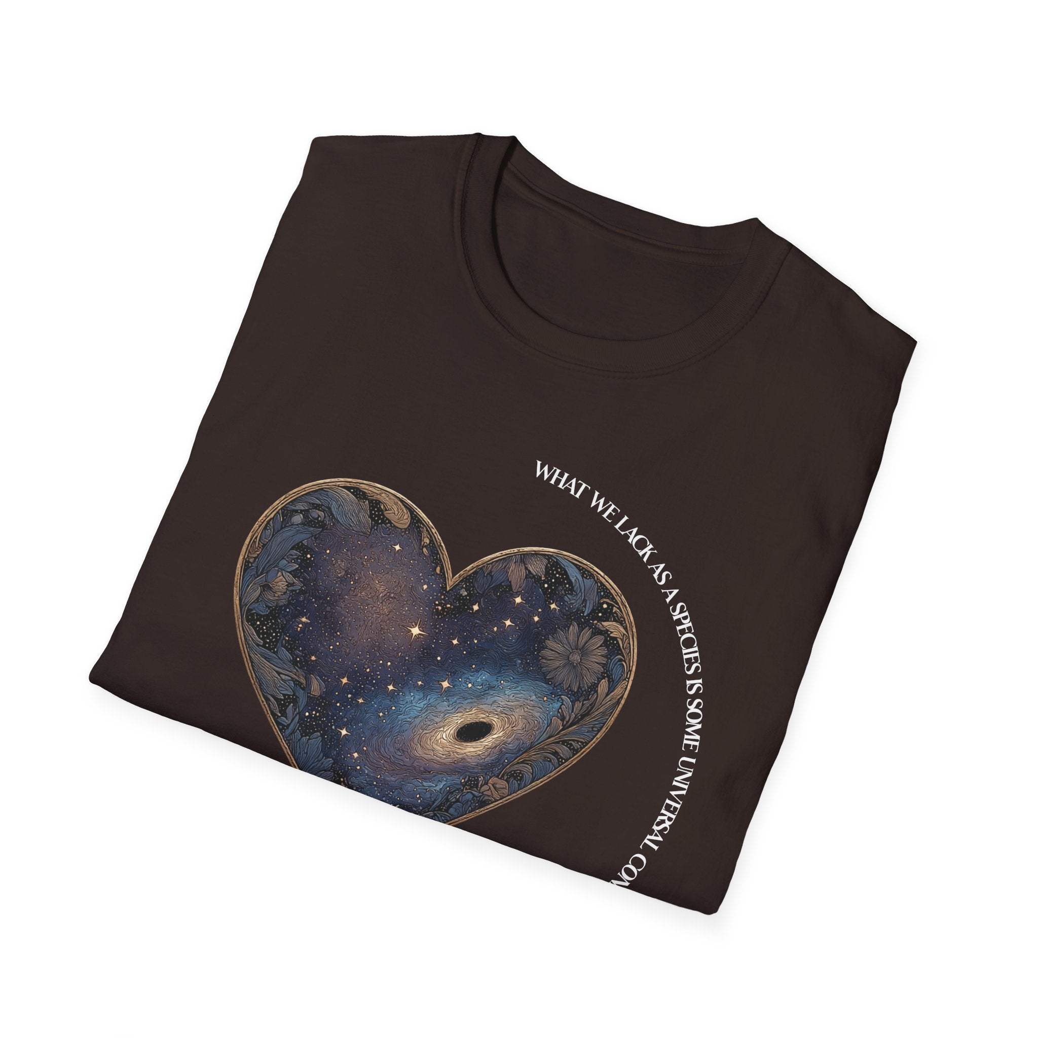 The Very Real Cosmic Connection — Heart Nebula Graphic Tee with White Text