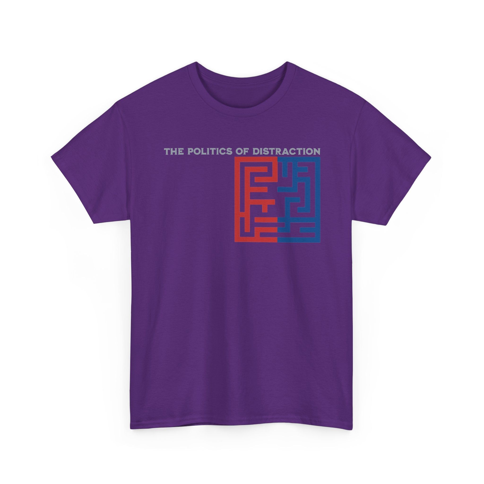 The Politics of Distraction Maze Tee — Red & Blue Graphic T-Shirt