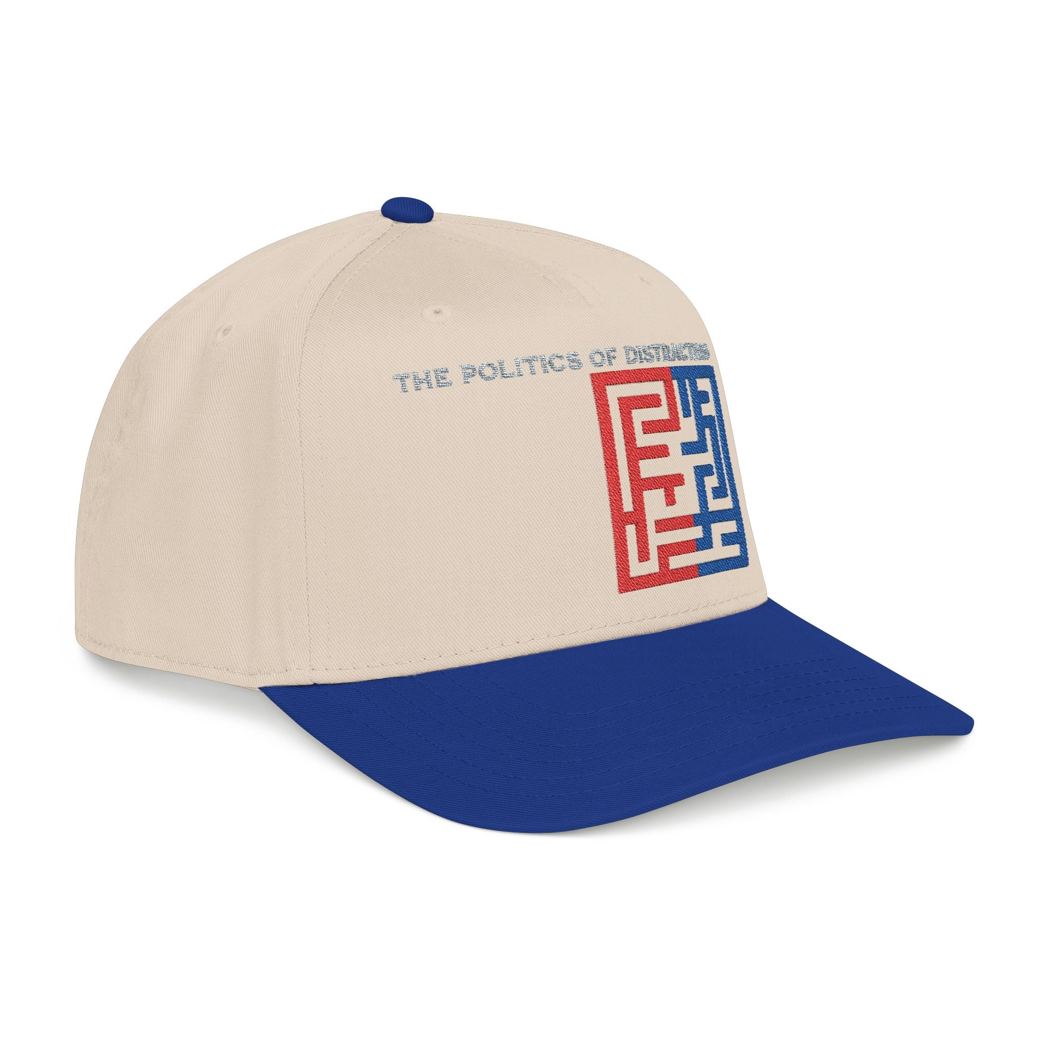 "The Politics Of Distraction" Maze - Mid Profile Baseball Cap — Red & Blue Labyrinth Design