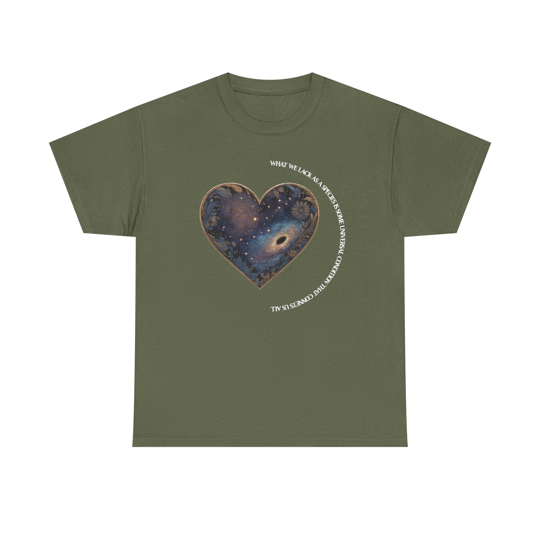 The Very Real Cosmic Connection — Heart Nebula Graphic Tee with White Text