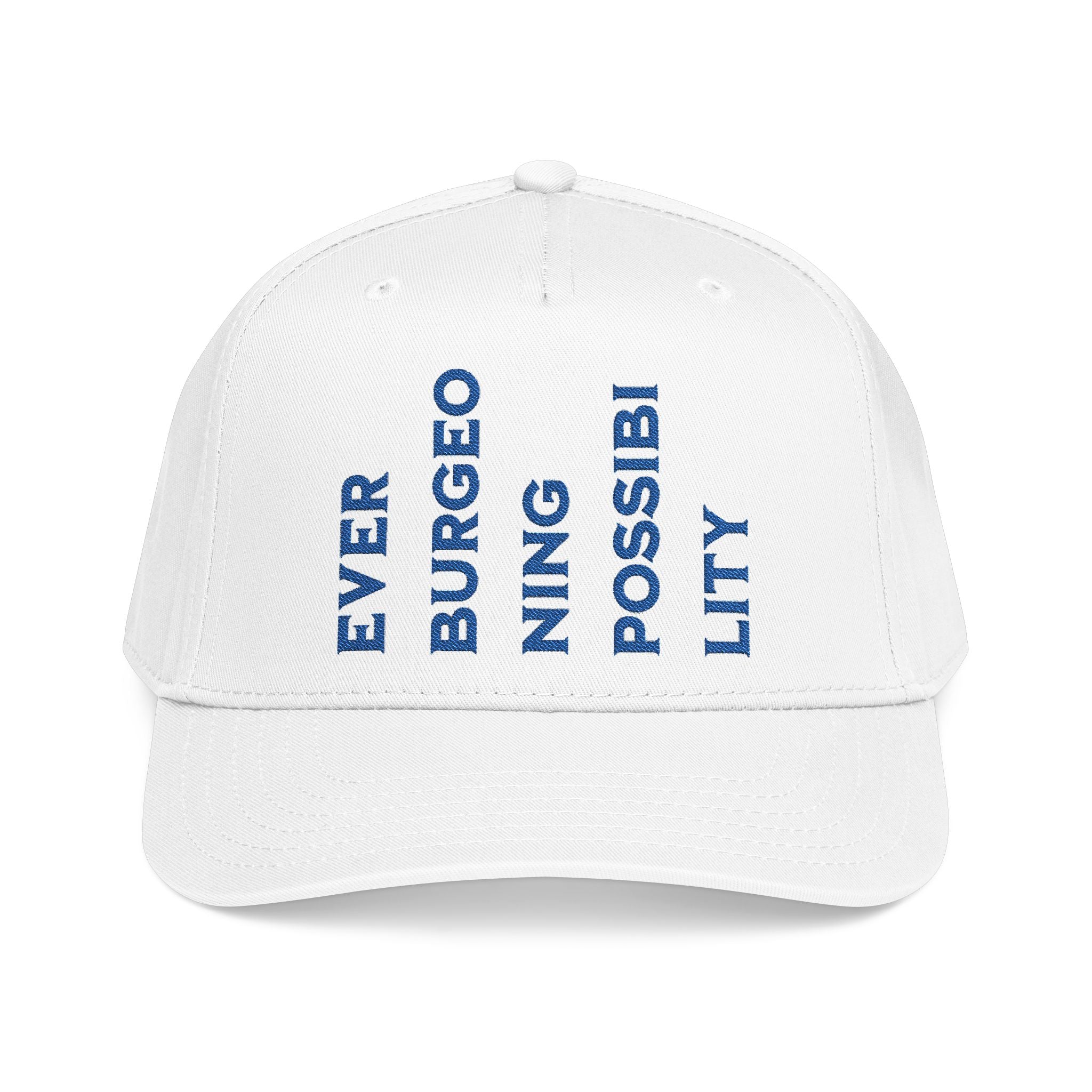 "Ever Burgeoning Possibility" Vertical Text Embroidered Hat