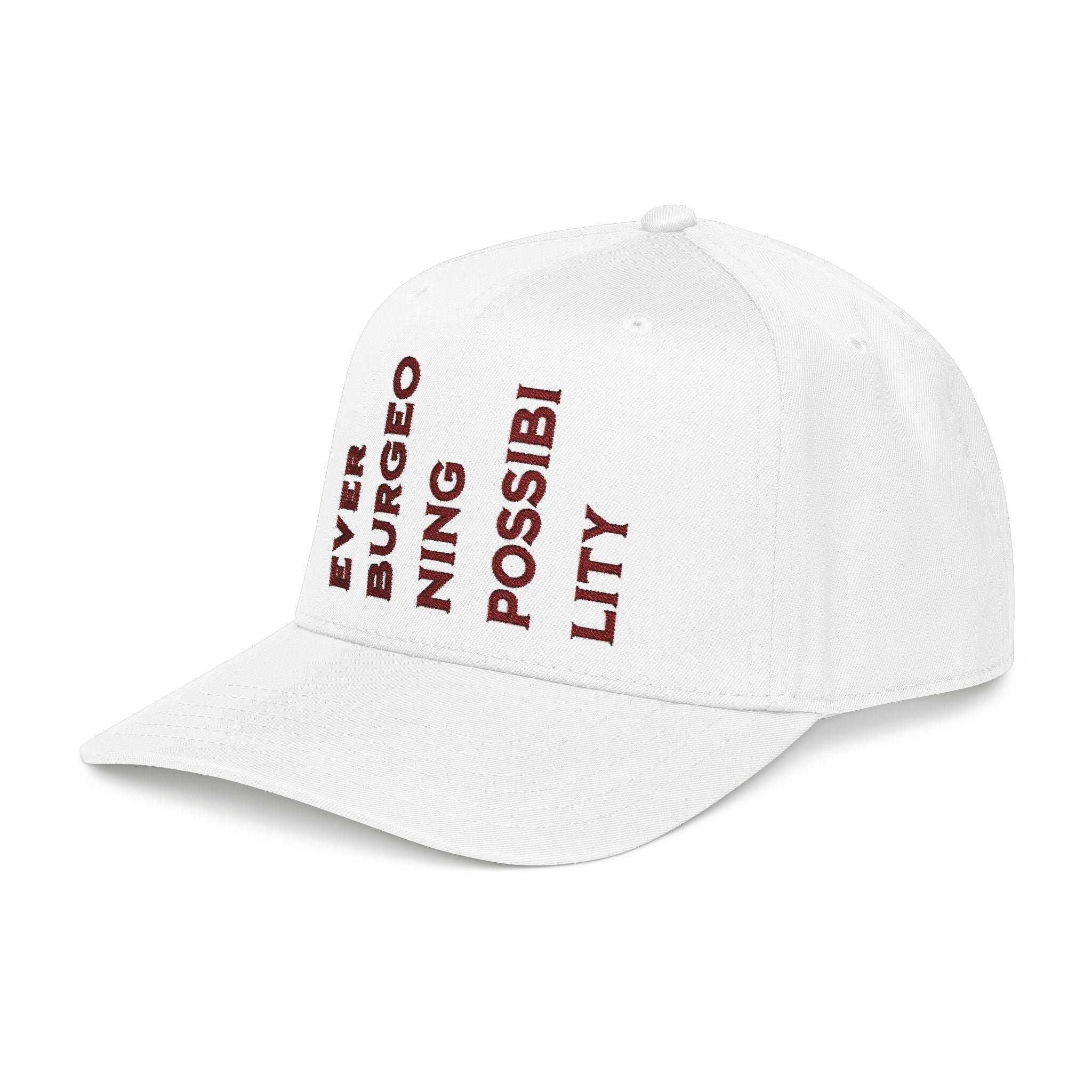 "Ever Burgeoning Possibility" Vertical Text Embroidered Hat