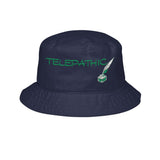 Telepathy Embroidered Bucket Hat — Green Script with Book Icon