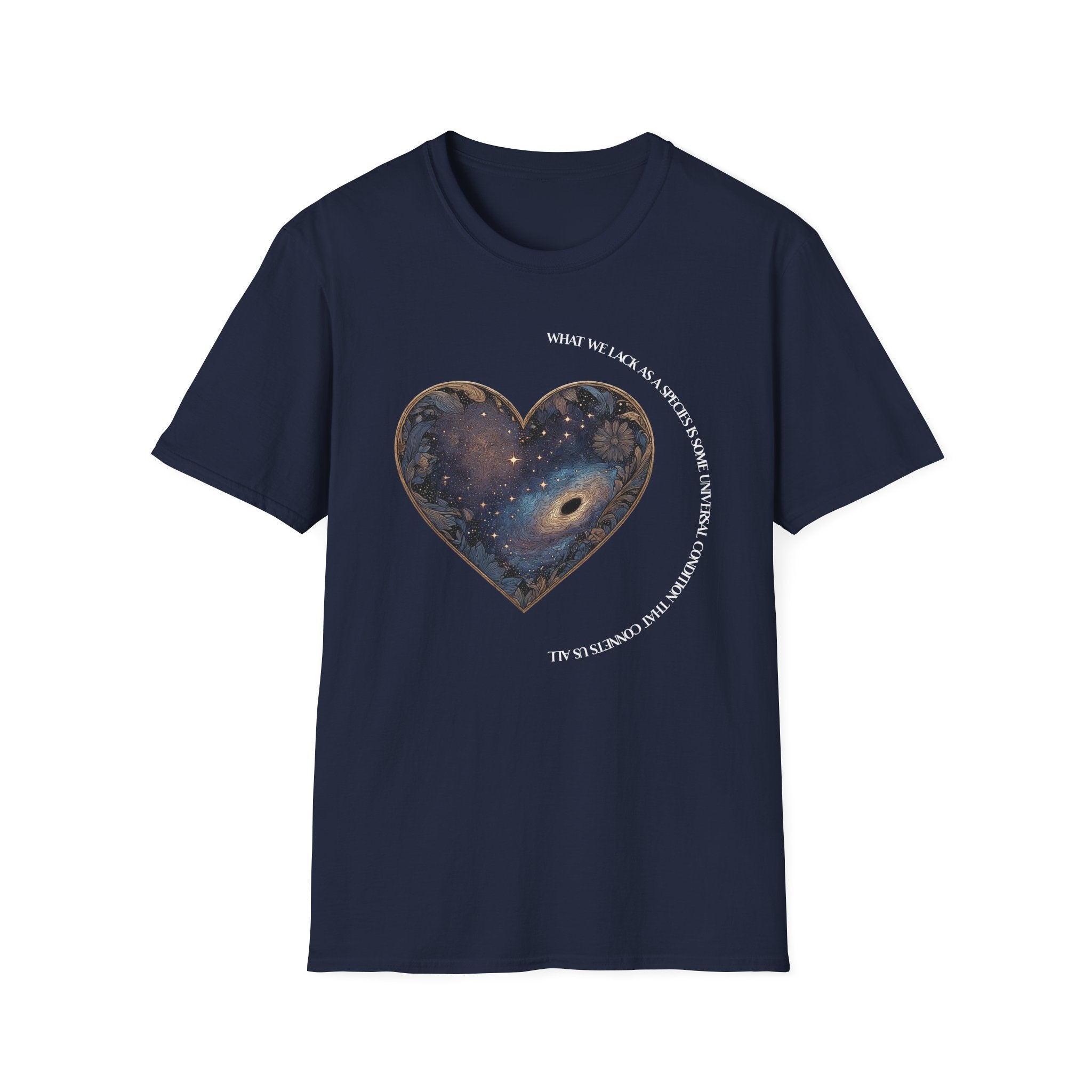 The Very Real Cosmic Connection — Heart Nebula Graphic Tee with White Text