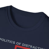 The Politics of Distraction Maze Tee — Red & Blue Graphic T-Shirt